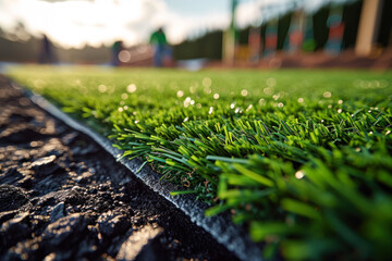 Ground Perspective of Artificial Grass Installation. - obrazy, fototapety, plakaty