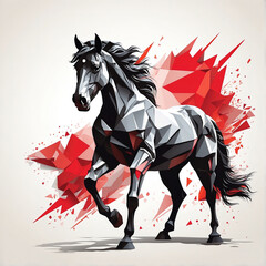 Illustration of black horse, Silhouette or logo for t-shirt and wall decoration art, Low poly acrylic painting , Generative AI