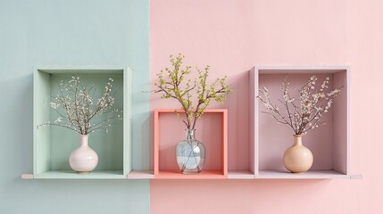 Pastel Wall Shelves with Spring Blossoms