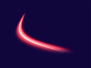 Abstract red color wave light effect vector illustration. Magic orange luminous glow design element on dark background, orange and yellow luminosity, abstract neon motion glowing wavy lines