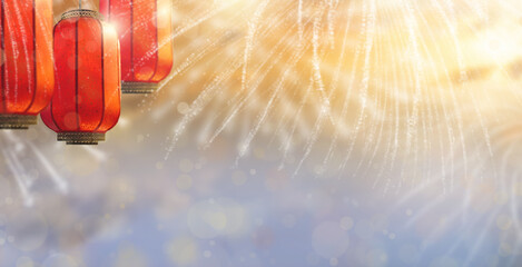 Chinese New Year lanterns and firework