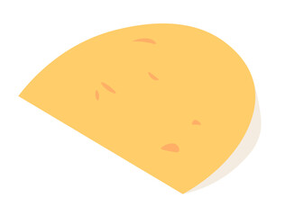 A rounded piece of sliced hard cheese. Vector illustration isolated on a white background