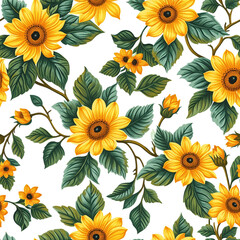 sunflower seamless pattern, seamless background with yellow flowers,  summer flower