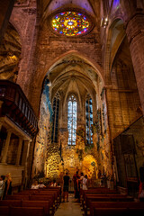 Fototapeta na wymiar Interior of the amazing gothic cathedral of Santa Maria de Majorica in Palma.