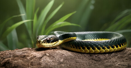 snake in jungle, close up look macro photography  - obrazy, fototapety, plakaty