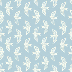 Fun birds inspirational words hand lettering seamless pattern. Decorative folk bird seamless texture