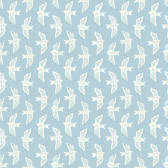 Fun birds inspirational words hand lettering seamless pattern. Decorative folk bird seamless texture