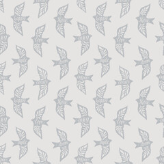 Fun birds inspirational words hand lettering seamless pattern. Decorative folk bird seamless texture