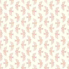 Fun birds inspirational words hand lettering seamless pattern. Decorative folk bird seamless texture