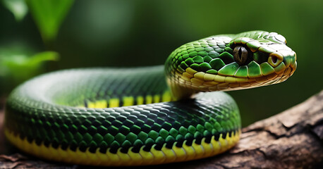 Fototapeta premium snake in jungle, close up look macro photography 