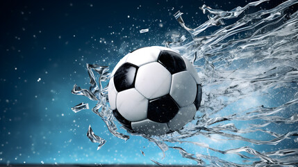 Fototapeta premium soccer ball on blue background and water splash
