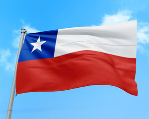 Chile flag fluttering in the wind on sky.