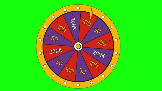Random Roulette wheel on green screen. Roulette wheel Moving on green screen background, chroma key, Wheel of Fortune on Green screen background. 4k video, three dimensional.	