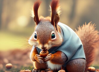 cheerful squirrel with nut suitable for background or cover