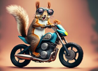 cheerful squirrel on a motorcycle suitable as a background or cover