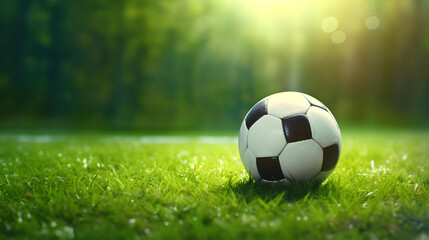 Naklejka premium soccer ball on green grass