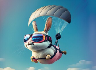 cheerful bunny paragliding suitable as a background or cover