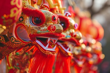 Chinese New Year traditional symbol - red and golden dragon. Lunar New Year celebration