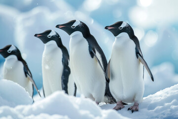 Obraz premium Gentoo penguins on the snow in Antarctica