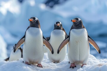 Obraz premium Gentoo penguins on the ice in the arctic.