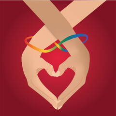 Splecione ręce w kształcie serca pary zakochanych kobiet LGBTQ+ - obrazy, fototapety, plakaty