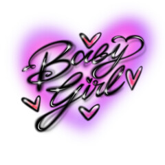 Obraz premium Lettering airbrush style vintage oldskool letters, greeting with background element baby girl, cute girl, cutie pie typography, manual lettering