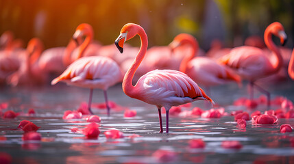 A flamingo immersed in the water, showcasing captivating wildlife