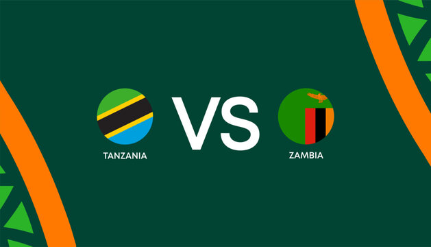 Africa Cup of Nations Cote d'Ivoire 2023-2024, TANZANIA vs Zambia. Vector Illustration.