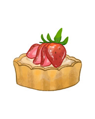 Strawberry tart watercolor cake on white isolated