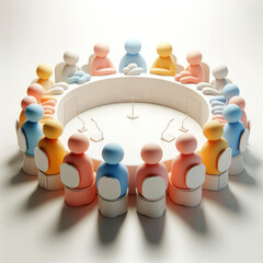 Group of People in a Circle at a Conference. 3D Cartoon Clay Illustration on a light background.