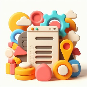 Web Interface Development. 3D Cartoon Clay Illustration on a light background.