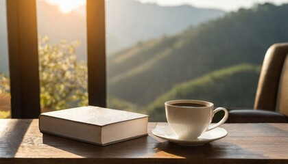 cup of coffee on the terrace, saucer, espresso, black, coffee cup, morning, hot, AI genrat 