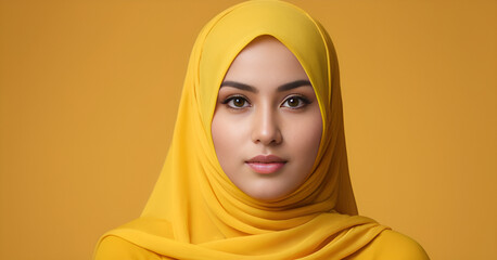 muslim hijab girl in yellow background
