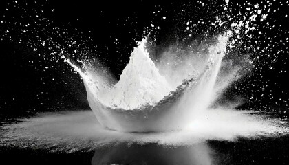 Flour splash in black background, white, black, abstract, nature, grunge, texture, salt, splash, AI...
