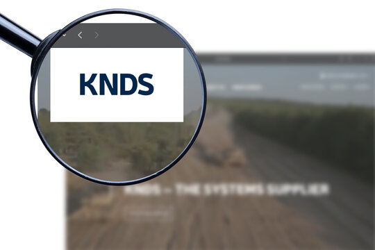 KYIV, UKRAINE - 13 January 2024: Illustrative Editorial of KNDS website homepage. KNDS logo visible on display screen.