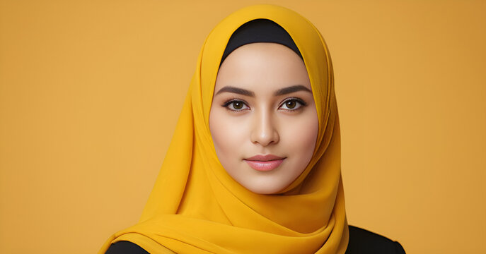 muslim hijab girl in yellow background