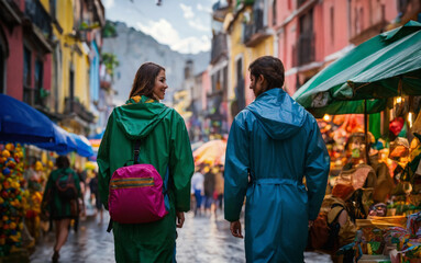 Obraz premium Young male and female backpackers travel the world