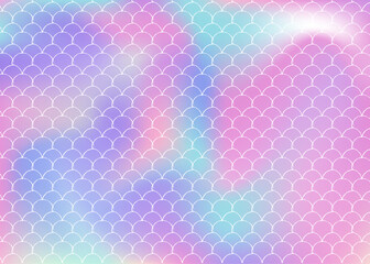 Holographic mermaid background with gradient scales.