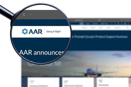 KYIV, UKRAINE - 13 January 2024: Illustrative Editorial of AAR Corp website homepage. AAR Corp logo visible on display screen.