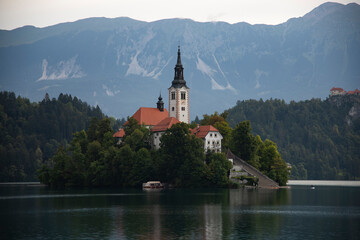 Famous alpine Bled lake (Blejsko jezero) in Slovenia