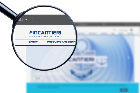 KYIV, UKRAINE - 13 January 2024: Illustrative Editorial of Fincantieri website homepage. Fincantieri logo visible on display screen.