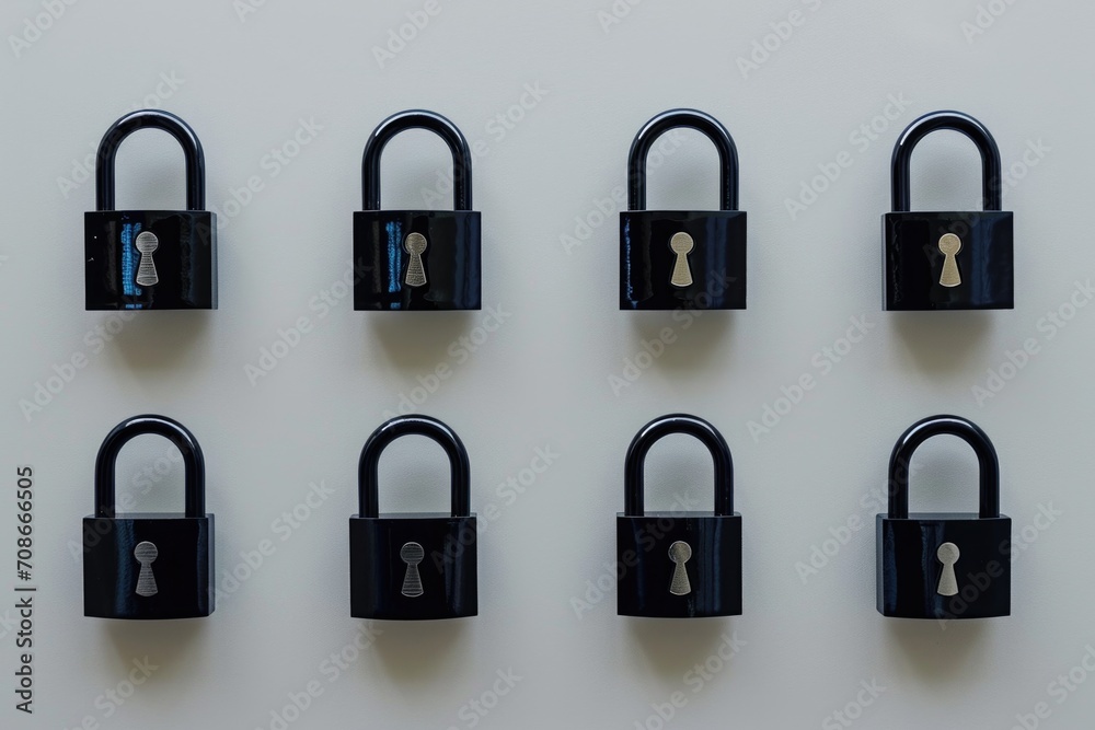 Aufkleber a collection of padlocks arranged on a clean white surface. suitable for concepts related to securit