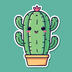 Cute kawaii cactus cartoon illustration generated by AI