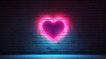 Neón de color rosa con forma de corazón sobre un muro de ladrillo oscuro para el día de San Valentín