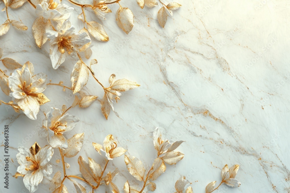 Poster close up of a bunch of flowers on a smooth marble surface. suitable for various uses