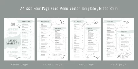 Fotobehang Restaurant cafe menu, template design, A4 size four page food menu template, Bleed 3mm © MD.Sujon Ahmed
