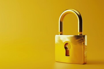 A golden padlock on a vibrant yellow background. Perfect for illustrating security, protection, and privacy concepts.
