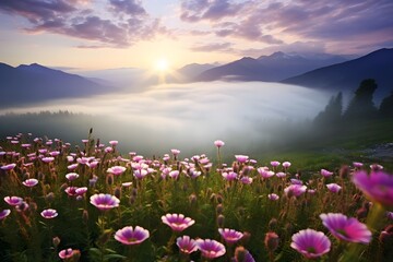 Flowers, morning light, mountains, beautiful, fresh .6