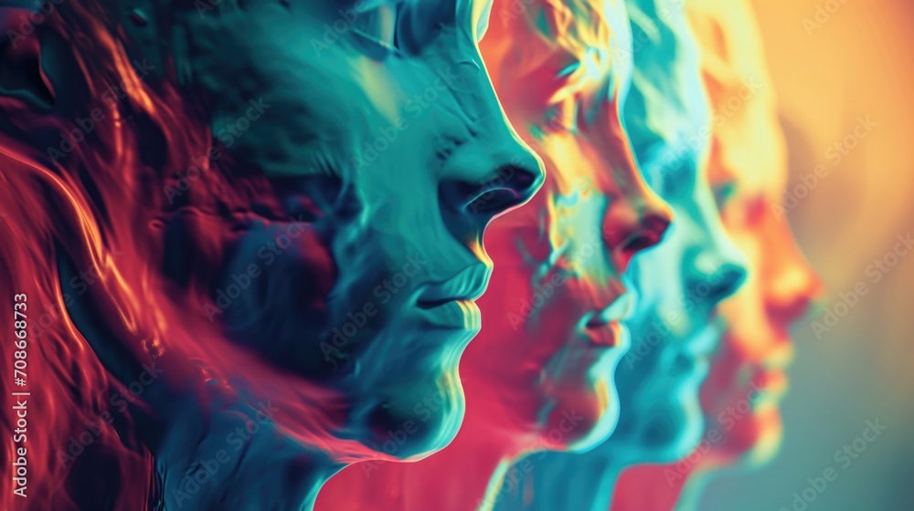 Poster A close-up view of a person's face with multiple vibrant colors. Perfect for adding a pop of color to any project or design