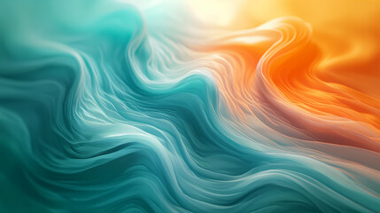 A Beautiful Neon Color Abstract Background, Evoking Textured Canvas with a Harmonious Gradient of Light Teal and Orange - An Ode to Abstraction-Creation Luminous Swirls